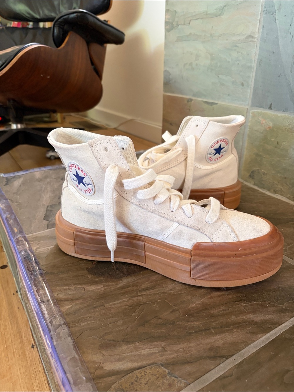 Converse Cream High Top Sneakers with Gum Platform Sole